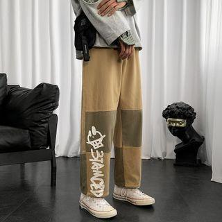 Print Paneled Straight-leg Pants