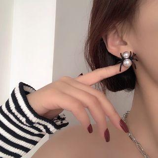 Spider Faux Pearl Alloy Earring 1 Pair - Black & White - One Size