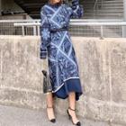 Patterned Blouse / Asymmetric Midi A-line Skirt / Wide Leg Pants / Set