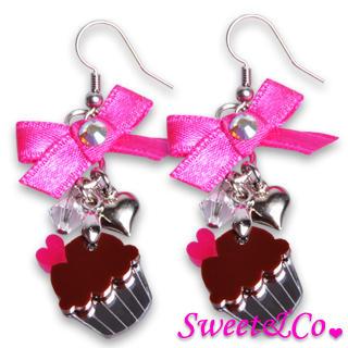Sweet&co Ribbon Mini Cupcake Crystal Earrings Silver - One Size