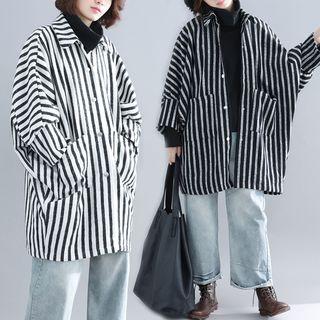 Striped Oversize Long Button Jacket