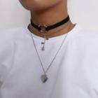 Set: Choker + Layered Rose Heart Necklace 0372 - Silver - One Size