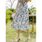 Silky Floral Long Flare Skirt Cream - One Size