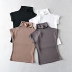 Cap-sleeve Mock-neck Fitted Top