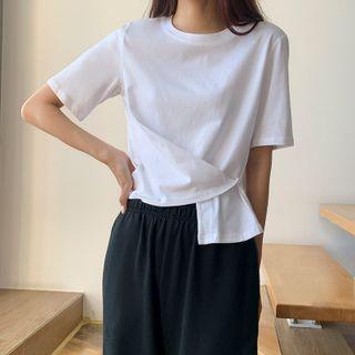 Short-sleeve Plain Irregular Cropped T-shirt