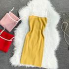 Spaghetti Strap Contrast-trim Bodycon Knit Dress