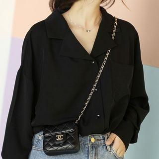 Chiffon Button-back V-neck Shirt