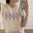 Argyle Sweater  Vest Pink - One Size