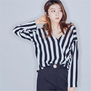 V-neck Striped Blouse With String