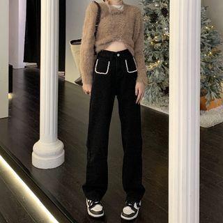 High Waist Faux Pearl Baggy Jeans