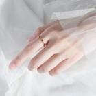 Chained Ring 1 Pc - Red Bead - Gold - One Size
