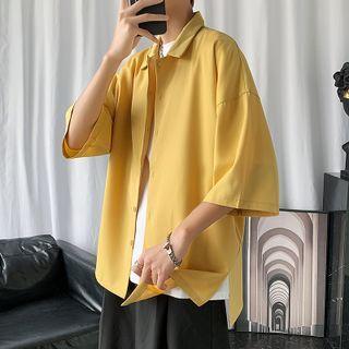 Plain Elbow Sleeve Oversized Shirt
