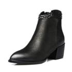 Genuine-leather Chain-accent Ankle Boots