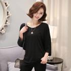 Batwing-sleeve Lace Panel T-shirt