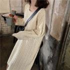 Cable Knit Long-sleeve Loose-fit Knit Dress Almond - One Size