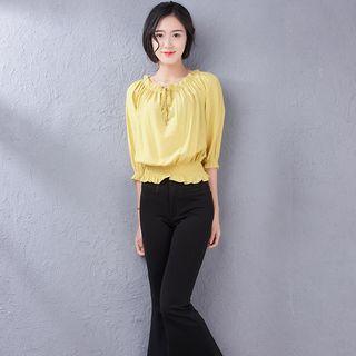 3/4-sleeve Ruffle-trim Blouse