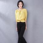 3/4-sleeve Ruffle-trim Blouse