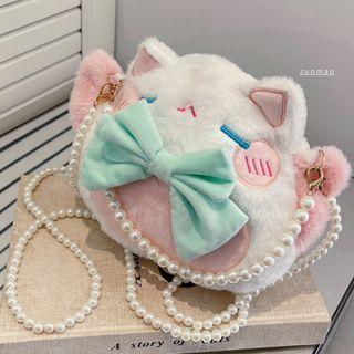Cat Pearl Chain Crossbody Bag