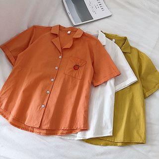 Fruit Embroidered Single-breasted Short-sleeve Blouse