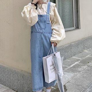 Denim Overall Dress / Ruffle Blouse