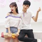 Couple Matching Cold Shoulder Top / Short-sleeve Polo Shirt
