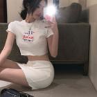 Slim-fit Printed Crop T-shirt / High-waist Mini Skirt