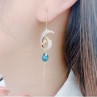 Rhinestone Alloy Dangle Earring 1 Pair - Gold & Blue - One Size