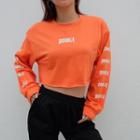 Cropped Lettering Print Sweatshirt Orange - One Size