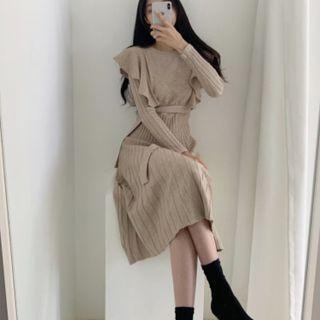 Ruffle Knit Midi A-line Dress