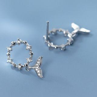 Whale Tail Rhinestone Sterling Silver Dangle Earring