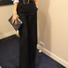High Waist Loose Fit Dress Pants / Puff-sleeve Blouse
