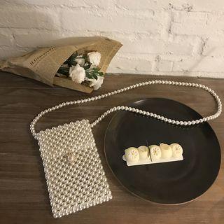 Faux Pearl Crossbody Mobile Pouch White - One Size