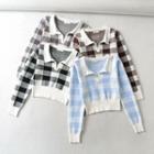 Collared Gingham Knit Crop Top
