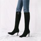 Pin-heel Faux-suede Long Boots