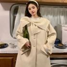 Bow-accent Woolen Coat White - One Size