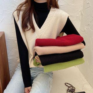 Mock-neck Knit Top / Loose-fit Knit Vest