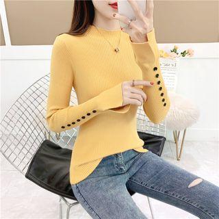 Bell-sleeve Button Accent Knit Top