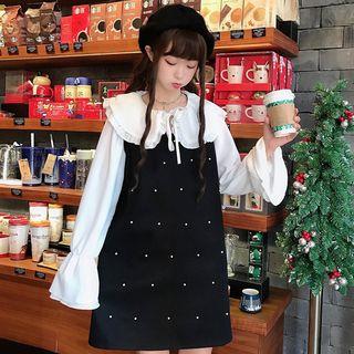 Frill-trim Shirt / Sleeveless Embellished Mini Dress