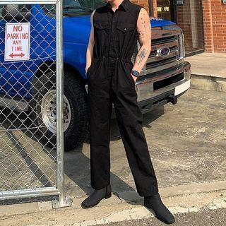 Sleeveless Shirred Jumpsuit