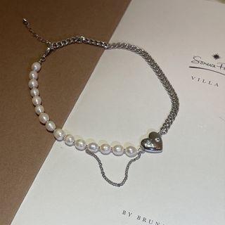 Beaded Heart Necklace Silver - One Size