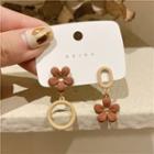 Flower Asymmetrical Alloy Dangle Earring 1 Pair - Cameo Brown & Beige - One Size