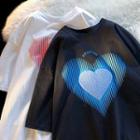 Elbow-sleeve Textured Heart T-shirt