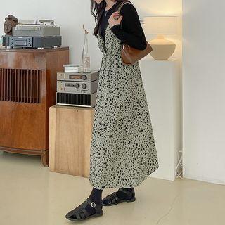 Plus Size Lace-trim Leopard Maxi Overall Dress
