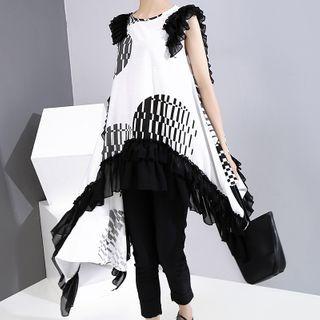 Two-tone Asymmetric Sleeveless Top White - One Size