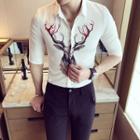 Deer Print Elbow-sleeve Shirt