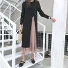 Mock Two-piece Midi Knit Dress Black - One Size