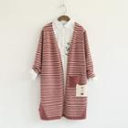 Color Panel Pocketed Striped Long Cardigan