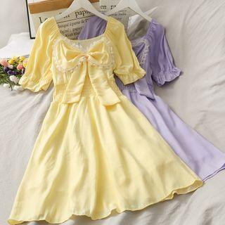 Ribbon-accent Smocked-waist A-line Dress