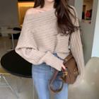 Asymmetric Off-shoulder Rib-knit Sweater