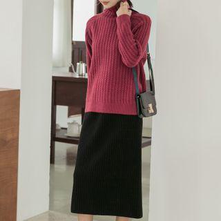 High-waist Striped Slit Midi Skirt Black - One Size